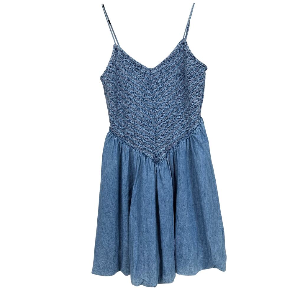 American Eagle Womens L Blue Lightweight Denim Ruched Western Mini Dress Jean